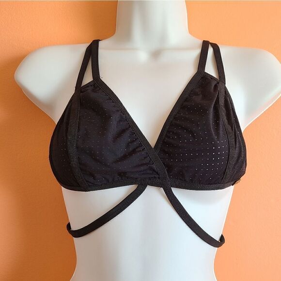 NWT Titika Marguerite Black Strappy Perforated Low Impact Bra 10 - Picture 2 of 7